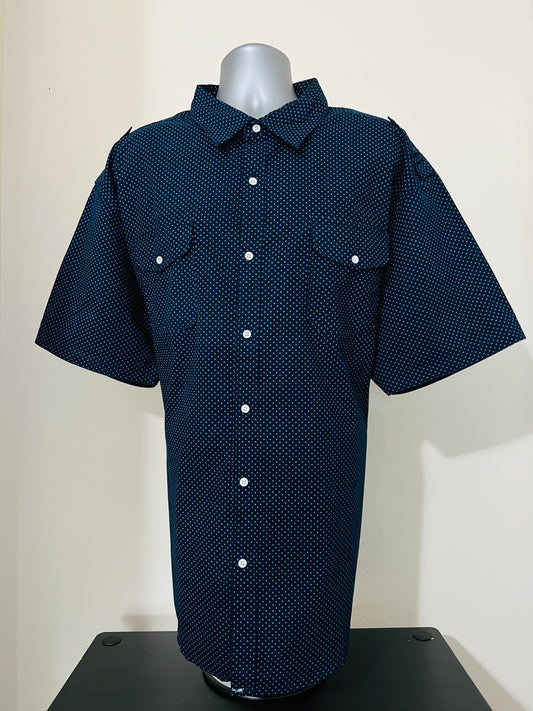 100% Cotton Short Sleeve Button Shirt (Mens)(Navy/Lt Blue)